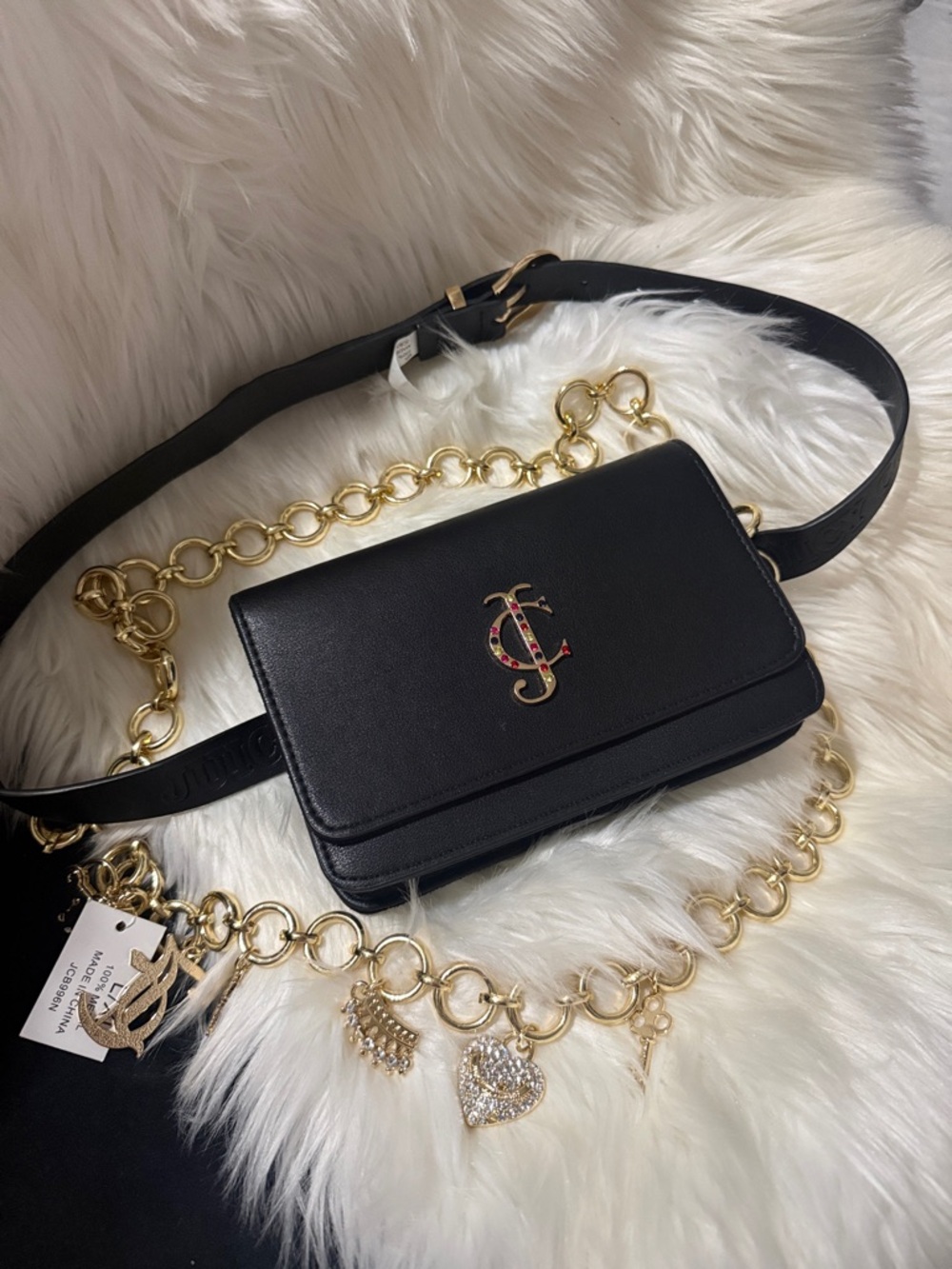 Black Leather juicy couture beltBag and Gold juicy couture Chain belt bundle